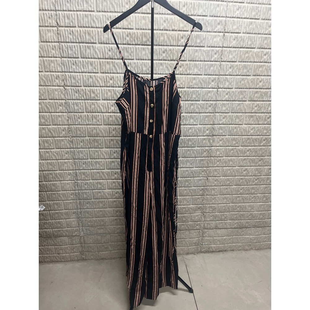 Cupshe Striped Wide Leg Jumpsuit XL Black Rust White Button Front Sleeveless NEW